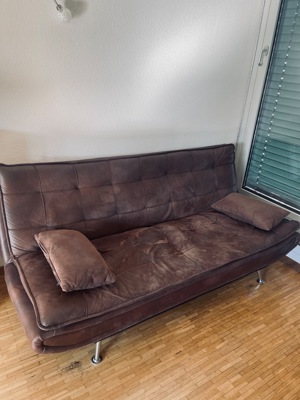 Schlafsofa Sofa in Lederlook braun mit zwei Kissen