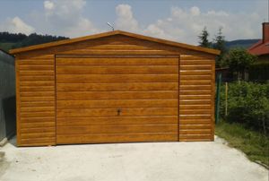 Gartenhaus 5m x 6m, Holzmaserung Goldene Eiche, Blechgarage, Garage, Doppeltgarage