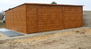 Blechgarage 7m x 6m, Farbe: Golden Eiche,  Geräthaus, Doppeltgarage, Metallgarage, Fertiggarage