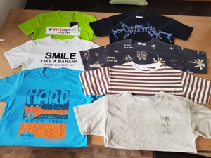 STOPP! T-Shirtspaket: 8 Jungen-Shirt Gr. 140 +152 davon 1 Langarmshirt, neuwertig