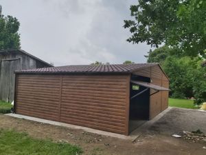 Garage 9m x 6m, Walnuss, Satteldach mit Trapezblech bedeckt, Geräthaus, Versteck, Lager, Transport Bild 5