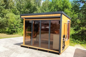 GardenAndPoolsCom Garten Sauna Hütte Outdoorsauna Saunahaus Horizint House 4 m inkl.Ofen Ruhe Raum  Bild 7