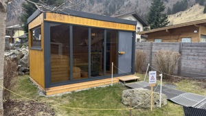 GardenAndPoolsCom Garten Sauna Hütte Outdoorsauna Saunahaus Horizint House 4 m inkl.Ofen Ruhe Raum  Bild 10