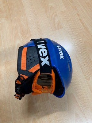 Skihelm Kinder uvex blau mit Brille