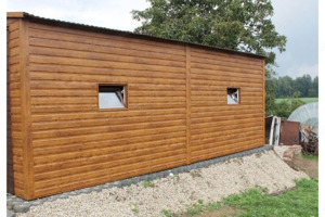 6m x 6m Blechgarage in Eichenholzoptik,Tor, Türen und Dachfenster in Anthrazit, Versteck, Lager Bild 8