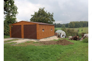 6m x 6m Blechgarage in Eichenholzoptik,Tor, Türen und Dachfenster in Anthrazit, Versteck, Lager