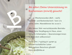 Wir suchen ab sofort Deine Unterstützung  im Küchenteam (m w d)