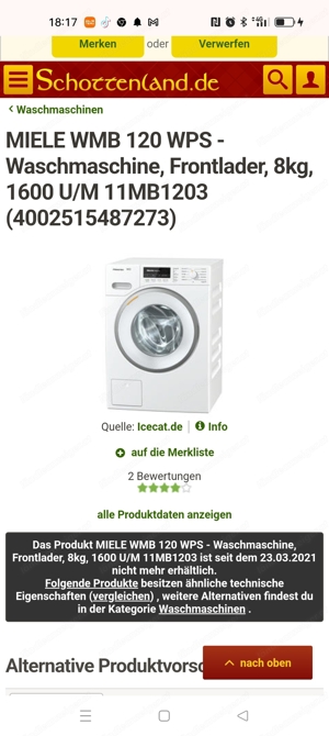 Miele Waschmaschine zu Verkaufen 