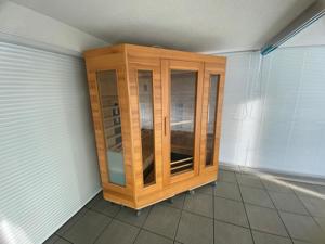 Infrarotkabine Sauna Hemlock 150 x 150, 8 Strahlern, Ionisator, LED Licht, Hifi System 