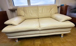 Couch 2er Sofa Leder Cremefarben Bild 2