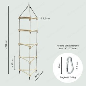 Hängeleiter 3-seitig aus Holz Strickleiter