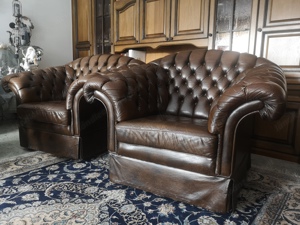 Chesterfield Sitzgruppe Leder Vintage Bild 7