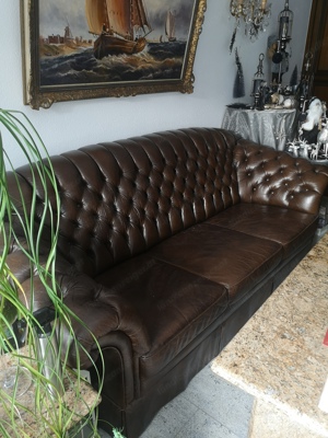 Chesterfield Sitzgruppe Leder Vintage Bild 3