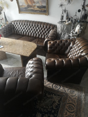 Chesterfield Sitzgruppe Leder Vintage Bild 2