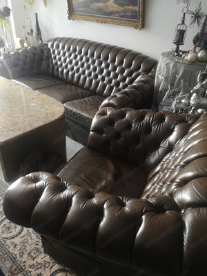 Chesterfield Sitzgruppe Leder Vintage Bild 5