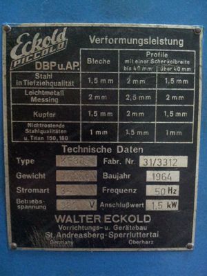 Eckold Schwerkraftformer Eckhold Ekhold Ekold KF309 Bild 3