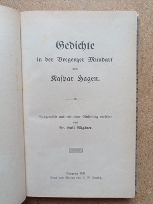 Gedichte in der Bregenzer Mundart von Kaspar Hagen 1921 - antik Bild 2