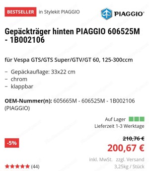 Piaggio Gepäckträger hinten  Bild 2