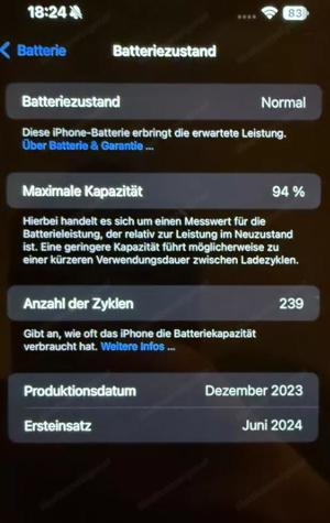 Apple iPhone 15 Pro Max - 256GB - Titan Schwarz - Ohne Simlock - Kapazität: 94% Bild 3