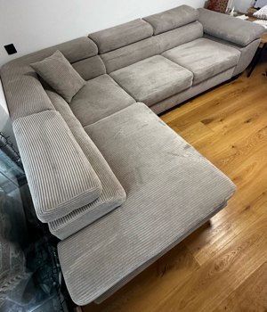 Ecksofa Kord Beige mit schlaffunktion und Stauraum Bild 5