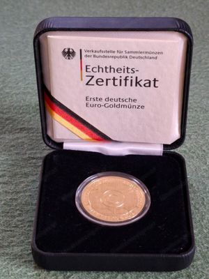 BRD Goldmünze 100 Euro Ausgabe 2002 - Übergang zur Währungsunion - Feingold - J Bild 3