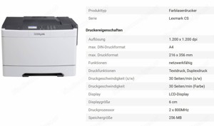 Farblaserdrucker Lexmark CS417dn (für Bastler) inkl Tonerkassetten Bild 3