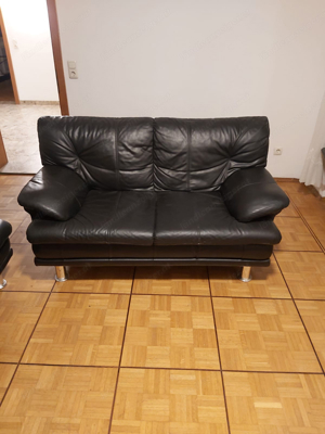 Ledercouch 3 teilig schwarz Bild 4