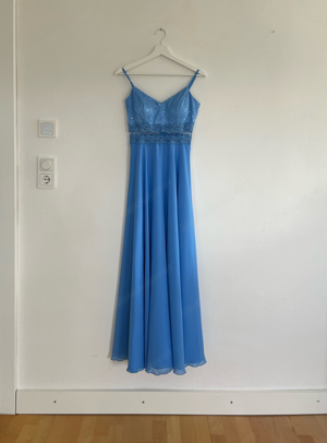 Ballkleid lang bodenlang blau Gr. 32 Vera Mont mit Pailletten Maturakleid Abendkleid mittelblau