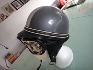 Halbschalenhelm Oldtimer Helm u. Brille Retro Bild 3