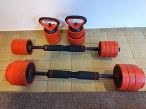 Eisen Hanteln Set 40 Kilogramm (kg) mit Hantelstangen und Kettlebell - kaum gebraucht Bild 2