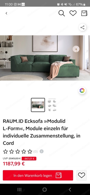 Ecksofa Cordstoff Grün