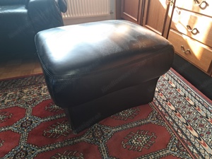 Ledercouch (schwarz) mit Sessel und  Hocker (ca. 220x280cm) Bild 3