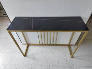 Konsolentisch, Beistelltisch neuwertig, Sideboard mit Gold Marmor Metallgestell, Bild 2