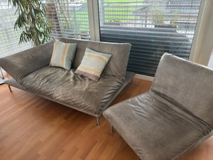 vintage Voll-Leder Sofa Couch Gästebett