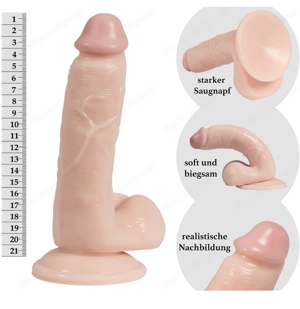 Deluxe Dildo mit praller Eichel, Adern & Hoden, kräftiger Saugnapf (21cm) Bild 4