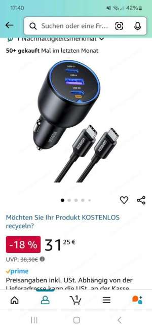 130W Autoschnellladegerät fürs Handy - Zigarettenanzünder USB C