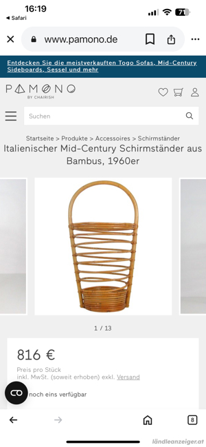 Mid Century italienischer Bambus Schirmständer Bild 2