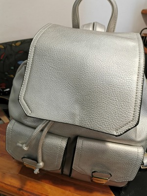 Rucksack silber B-L-H ca. 26-30-30 cm Neuwertig u.sauber Bild 3