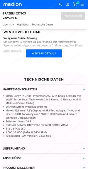 Gaming Laptop Erazer X17803 RTX 2060 Bild 6