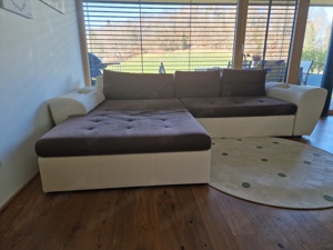 Couch beige braun mit Bettfunktion