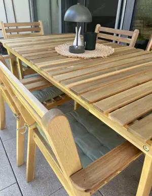 Gartenmöbel bestehend aus Gartentisch; 6 Stühle; Grau-Grüne Sitzauflagen Bild 3