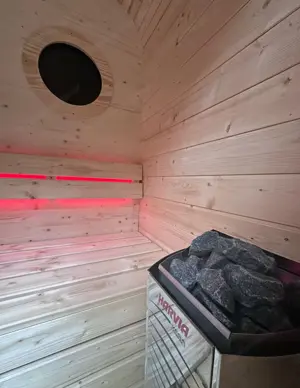 GardenAndPoolsCom Sauna GartenSauna Cubik Mini 150x120 cm  E-Ofen LED Sauna Set Bild 7