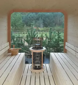 GartenSauna Outdoor Sauna FassSauna CUBIK 2 x 2 m Fertig Montiert E-Ofen 9 kW SPA Wellness Bild 7