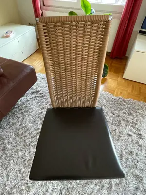 eleganter Esstisch Vollholz Nuss + 6 Esszimmer Design Lederstühle Braun Ronald Schmitt RST 19 Bild 3