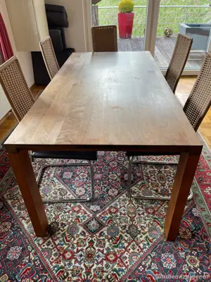 eleganter Esstisch Vollholz Nuss + 6 Esszimmer Design Lederstühle Braun Ronald Schmitt RST 19 Bild 2