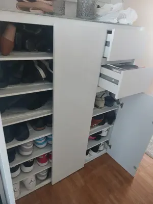 Schuhschrank Weiß Hochglanz mit obere Glasplatte Bild 2