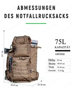 Premium Notfallrucksack mit Inhalt (70+ Artikel), Fluchtrucksack, Notgepäck Bild 2
