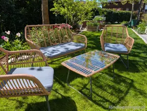 4-teiliges Gartenset, Sitzgarnitur, Lounge, Gartentisch mit Bank und Stuhl Sessel