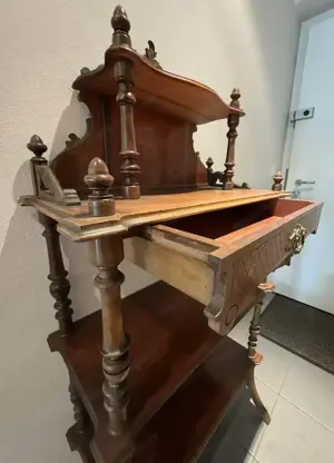 Antikes regal - nussbaum - altdeutscher stil um 1890 - schublade - möbel antik