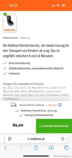 Babboe Kleinkindersitz für Lastenrad Bild 2